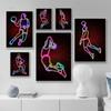 Neon Light Art Canvas Painting Abstract Fancy Basketball Sport Posture Poster Street Wall Art for Kids Boys Room Home Decoration