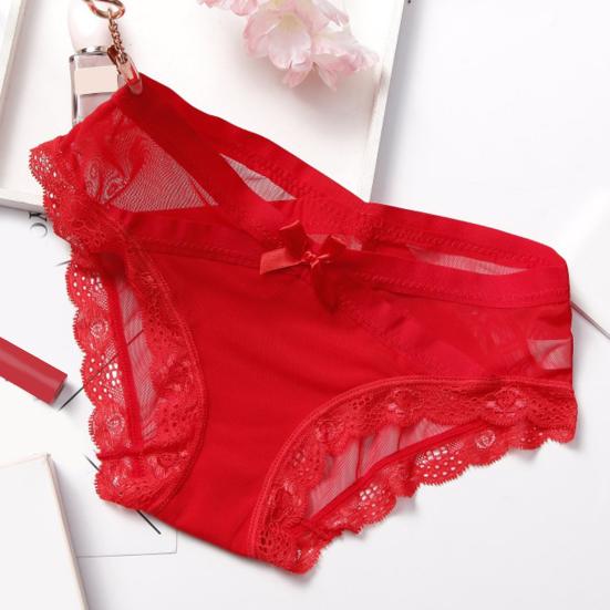 Women's Sexy Panties Lace See Through Underwear Low Rise Thin Mesh Sheer Underpants Breathable Bikini Briefs