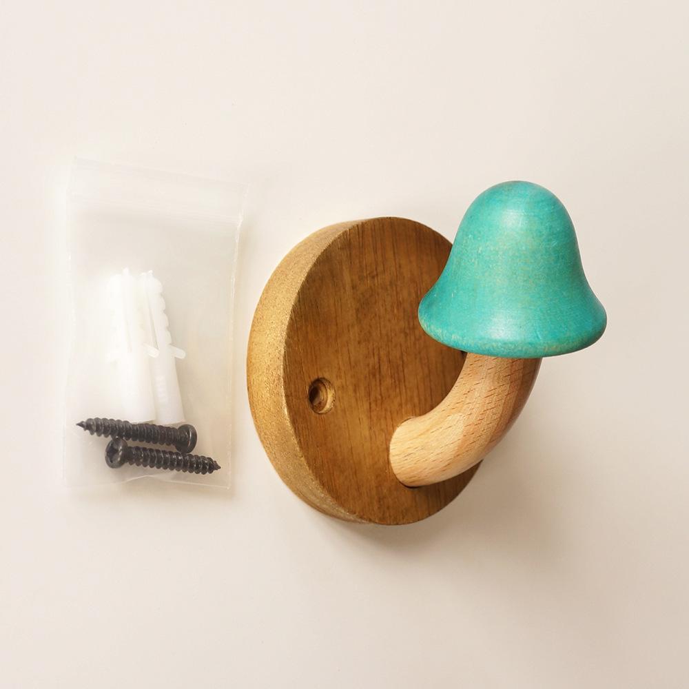 Nordic Wooden Mushroom No-Drill Adhesive Hook - Creative and Cute Coat Hook for Entrance, Bedroom, Dorm, or Door.