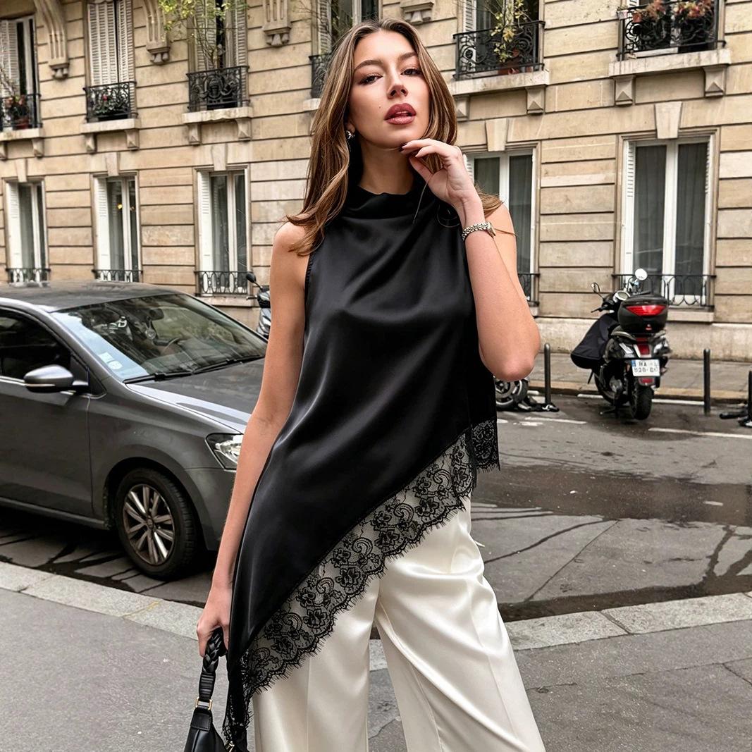 Women s Summer New Round-neck Mid-length Sleeveless Blouse Shirt S чёрный