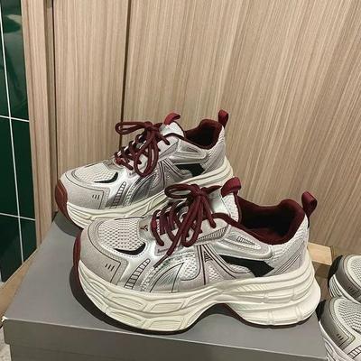 2025 Spring Small Sports Shoes Ultra-light Breathable Thick-soled Heightening Casual Shoes Women's Versatile Ankola Red Dad Shoes
