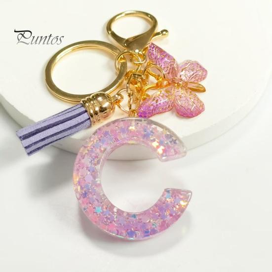 Letter A-Z Key Holder Purple Series Keychain Pendant, Sequins Star Initial Charm Chain with Butterfly Tassel Design, for Bag Purse Backpack Non-fading