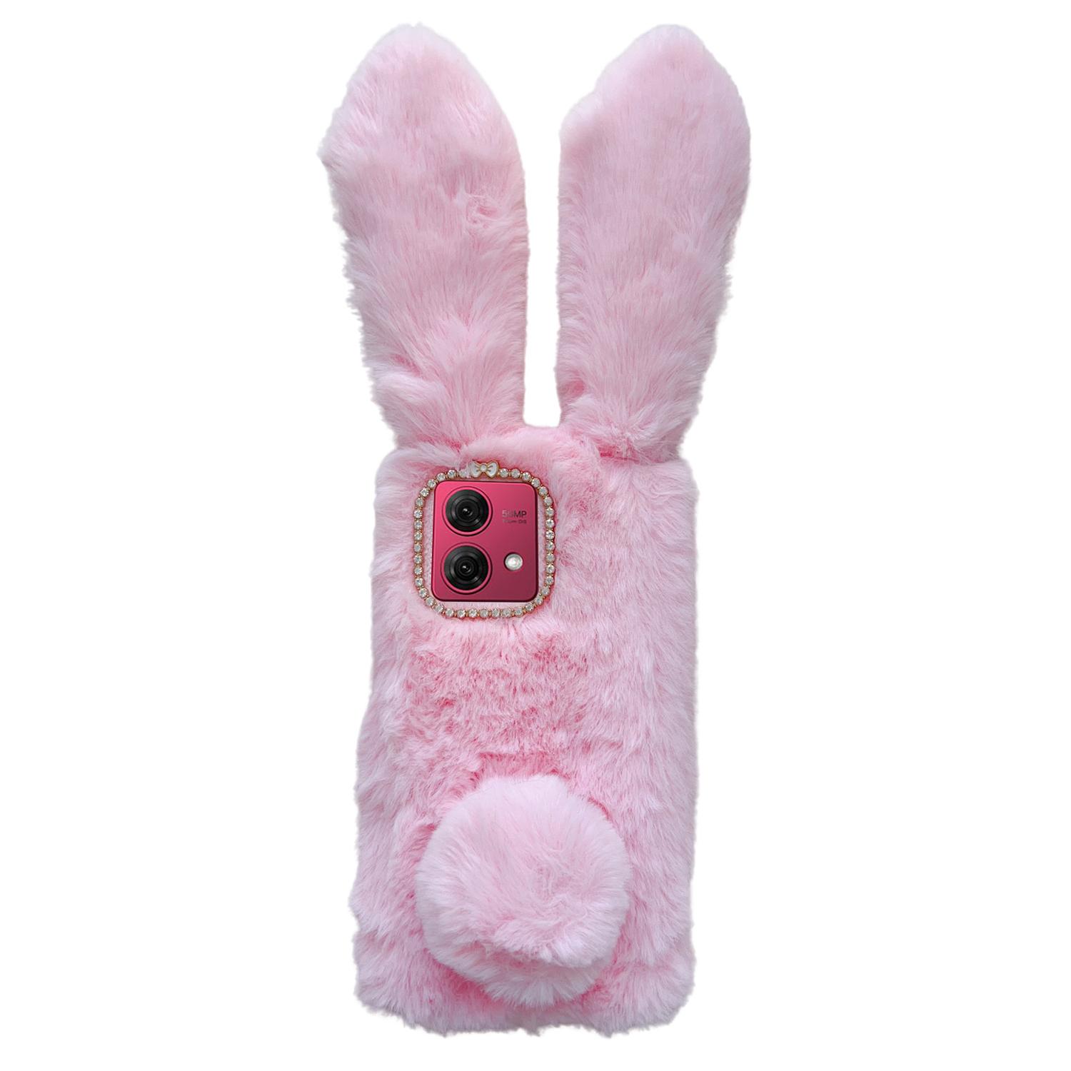 

For Motorola Moto G84 5G Case Soft TPU Furry Hairball Fuzzy Phone Cover with Rhinestone Decor Pink