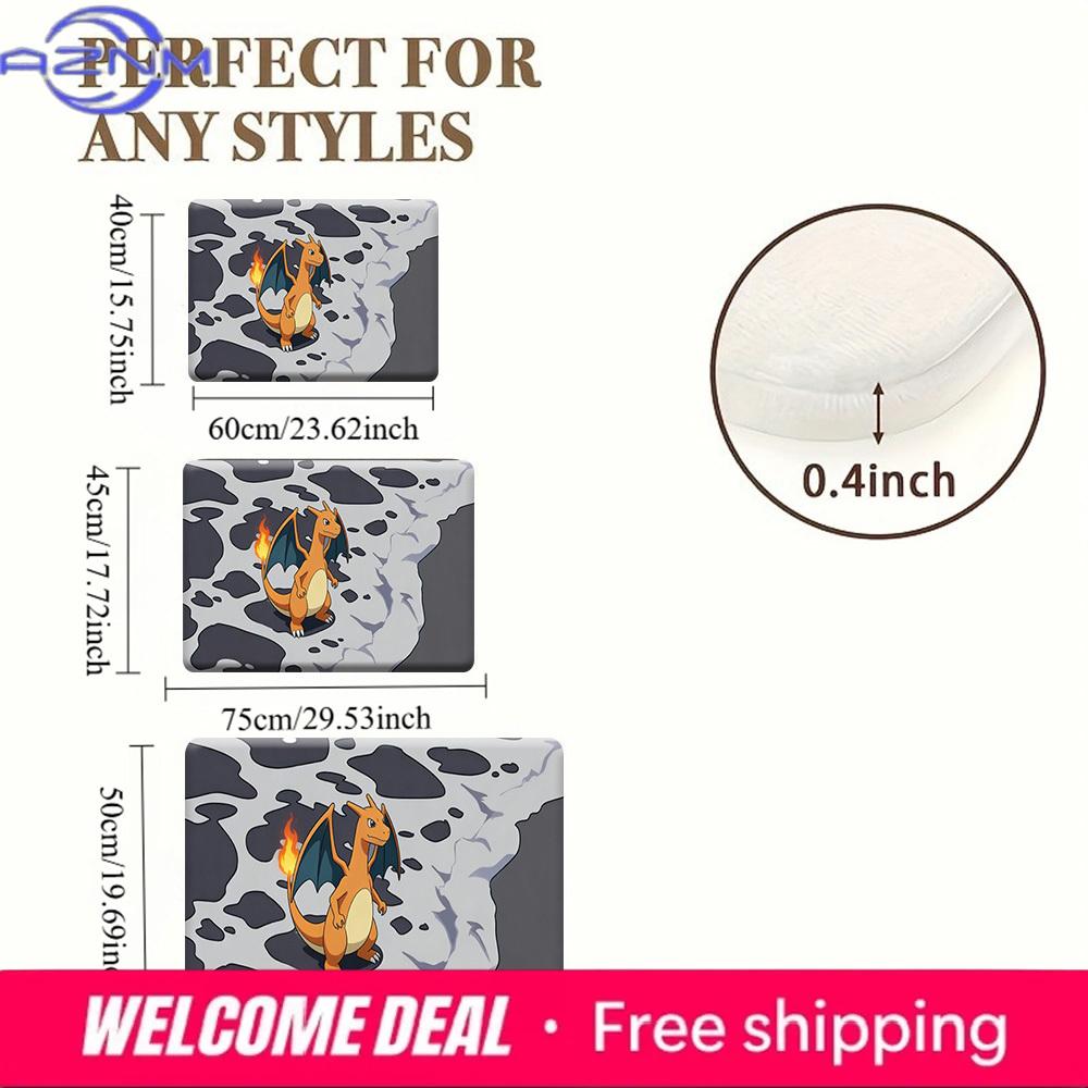 Pokemon Charizard Print Doormat Anti-slip Absorbent Floor Mat for Home Entrance Bedroom Living Room Decor