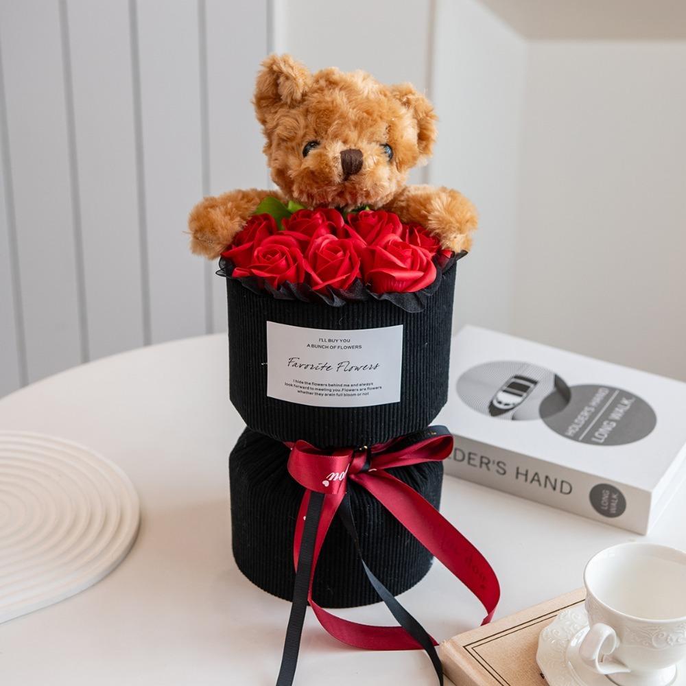 Valentine s Day Gift Rose Bouquet with Cute Bear Home Decor Soap Rose Bouquet Birthday Present Graduation Gift Rose Flower красный