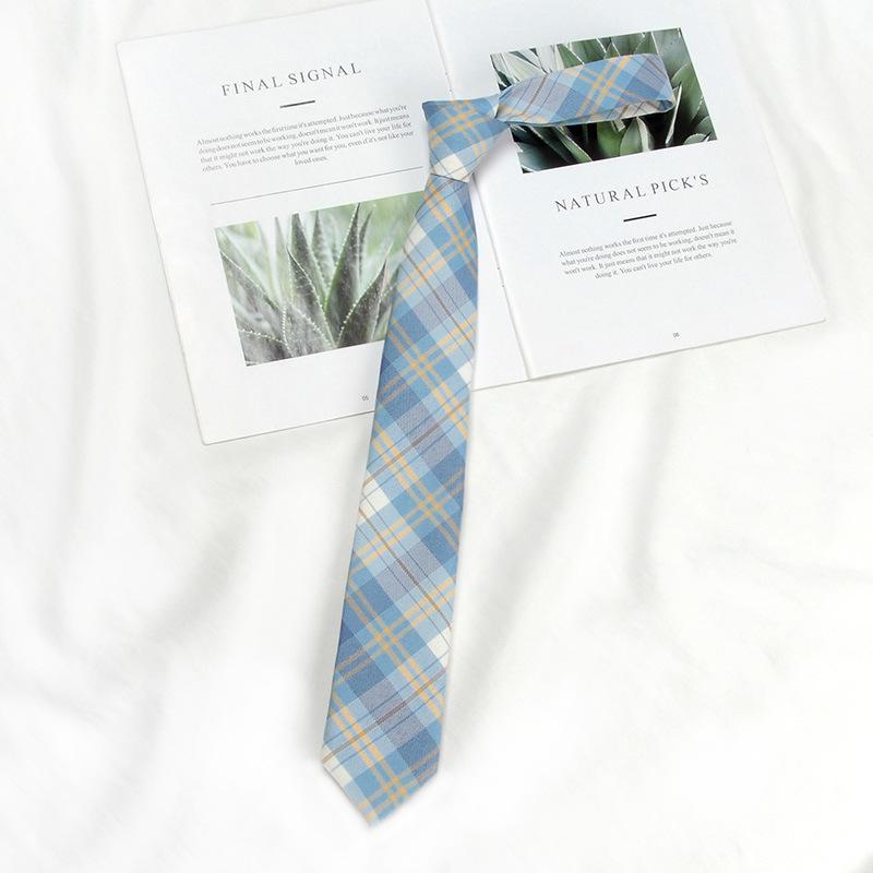 Lemon Sea Salt Plaid School Uniform Tie - Handmade Japanese Academy Style for Men & Women