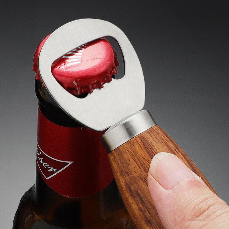 Personalized Beer Opener Beverage Bottle Opener Opener with Wooden Handle for Beer Lovers for Home Kitchen Bar Restaurant