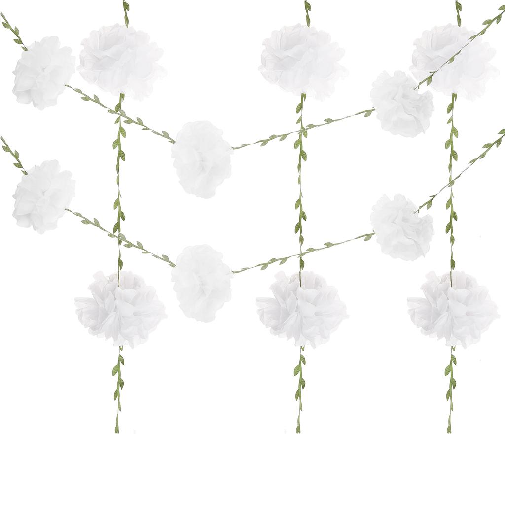 4pcs Paper Flower Garland Lightweight Simulation Pom Leaf Flower Banner for Birthday Wedding Engagement Baby Shower Party Decor