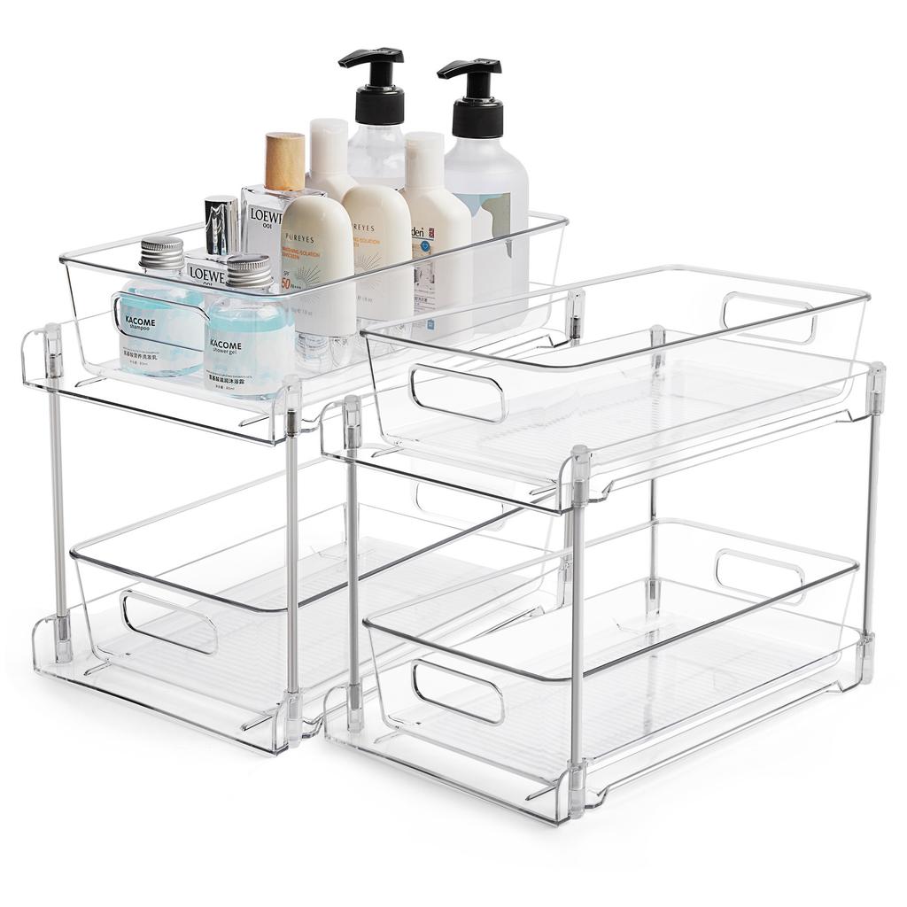 Badezimmer-Organizer, 2-stöckige durchsichtige Unterspülbecken-Organizer, Kosmetik-Arbeitsplatten-Aufbewahrungsbehälter, Ausziehbare Organisation für Speisekammer, Küche