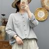 Women Striped Shirts Cotton Yarn Soft Blouses Long Sleeve Stand Collar Office Lady Tops Autumn Female Clothes