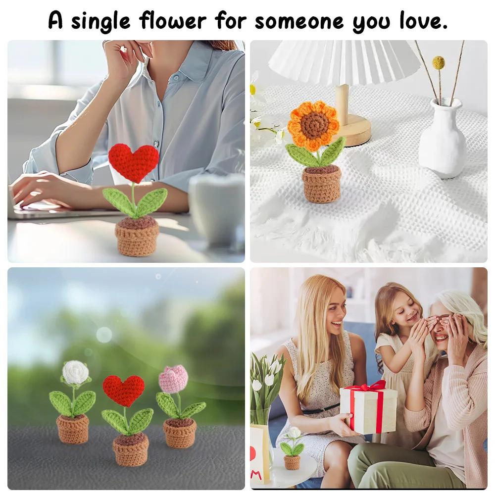 Crochet Sunflower Potted Finished Handmade Flower Kintted Plant Creative Fake Flower Cute Car Desk Decor  Gift