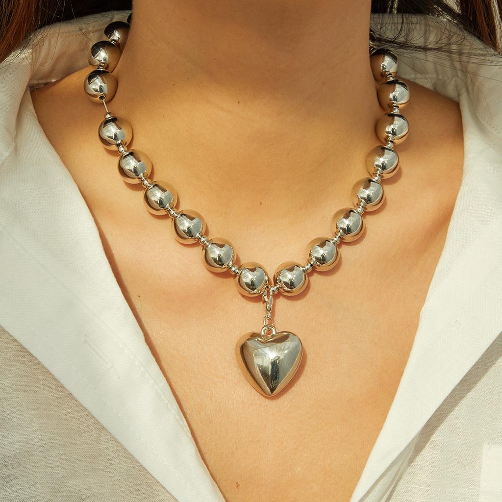 Personalized Cyberstyle Multi-layer Round Bead Peach Heart Necklace