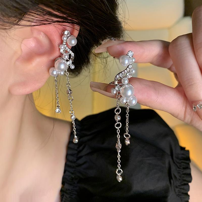 Long Fringed Zircon Earrings Light Luxury Niche Versatile Temperament Bow Stud Earrings