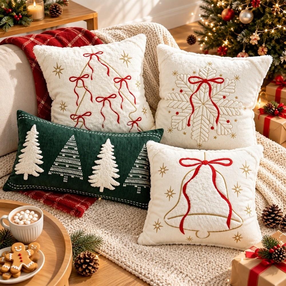 Xmas Tree Embroidered Pillowcase Christmas Tufted Pillow Covers New Throw Pillow Covers Sofa Decor