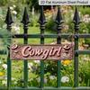 3.94 X 15.74 Inches Aluminum Decorative Sign - 2D Flat, 1pc Cowgirl Metal Sign - Retro Decoration with Floral Details, 4X16 Inch Rustic Farmhouse Bar