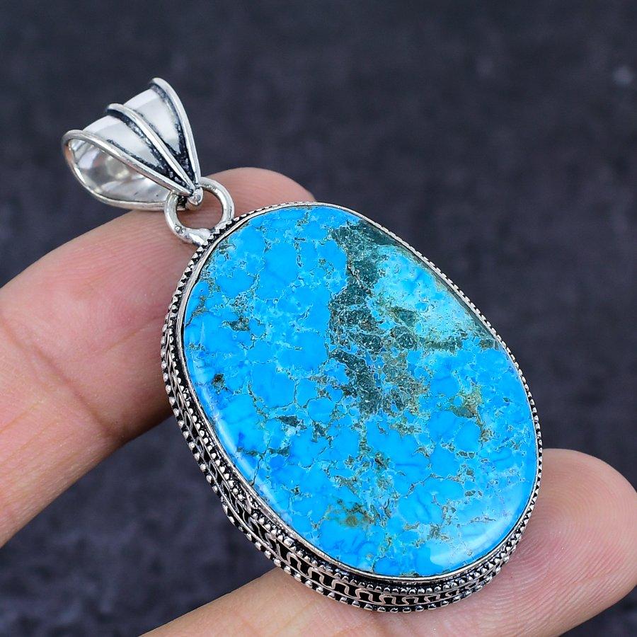 Natural Tibetan Turquoise 925 Sterling Silver Jewelry Pendant 2.21" v1D18