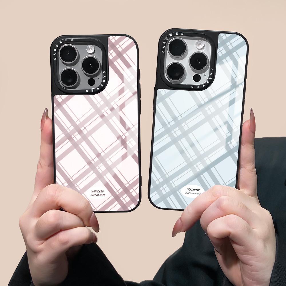 Applicable to iphone16Pro mobile phone case Korean ins style pattern Apple 15/14 glass case Apple 13Pro
