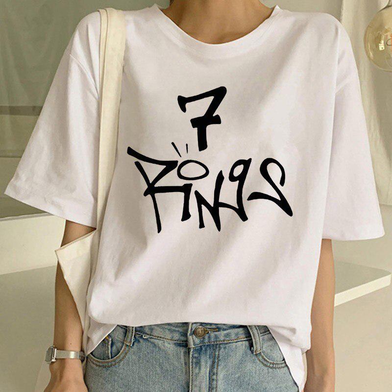 Camiseta de Ariana Grande para mujer 7 anillos de moda Harajuku gracias nueva camiseta 90s Hip HON Camiseta de Ariana Grande para mujer 7 anillos de moda Harajuku gracias nueva camiseta 90s Hip HON