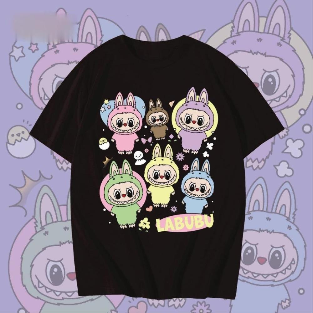 S-6XL 2025 New Summer Labubu Anime Short-sleeved Ladies T-shirt Casual Polyester Fiber Top