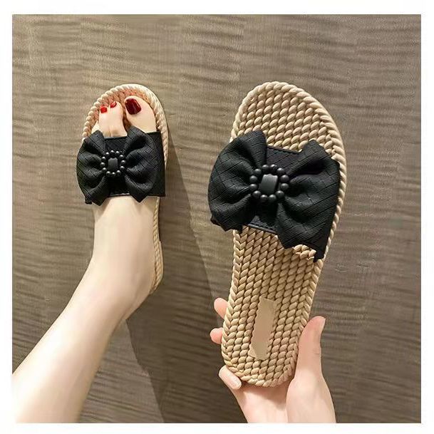 Flat With Bow Women's Slippers and Ladies Sandals New Collection Style Outside Slides Summer Sale Pvc Elegant Fashionable Shoes