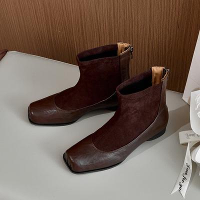 Braune Ballett Damenstiefel Schweinsnase Kurze Stiefel Leder Einzelstiefel Skinny Stiefel Vintage Ballettschuhe Herbst/Winter 2025