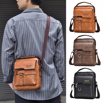 Men's Messenger Bag Leather Crossbody Shoulder Bag Classic Waterproof Briefcase Satchel Travel Bag Single Shoulder Crossbody Bag