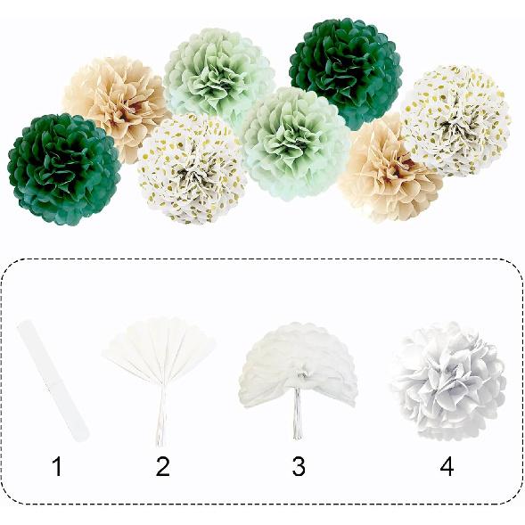 Engagement Party Decorations, Happy Engagement Banner Sage Green Tissue Pom Poms, Paper Lanterns, Circle Dot Garland for Couple Party Bridal Shower