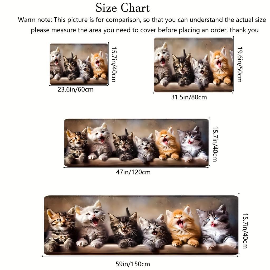 1PC Soft Cat Pattern Rectangle Runner Rug, Machine Washable, Low Pile, Non-Slip Backing, Comfortable Fresh Looking Floor Mat