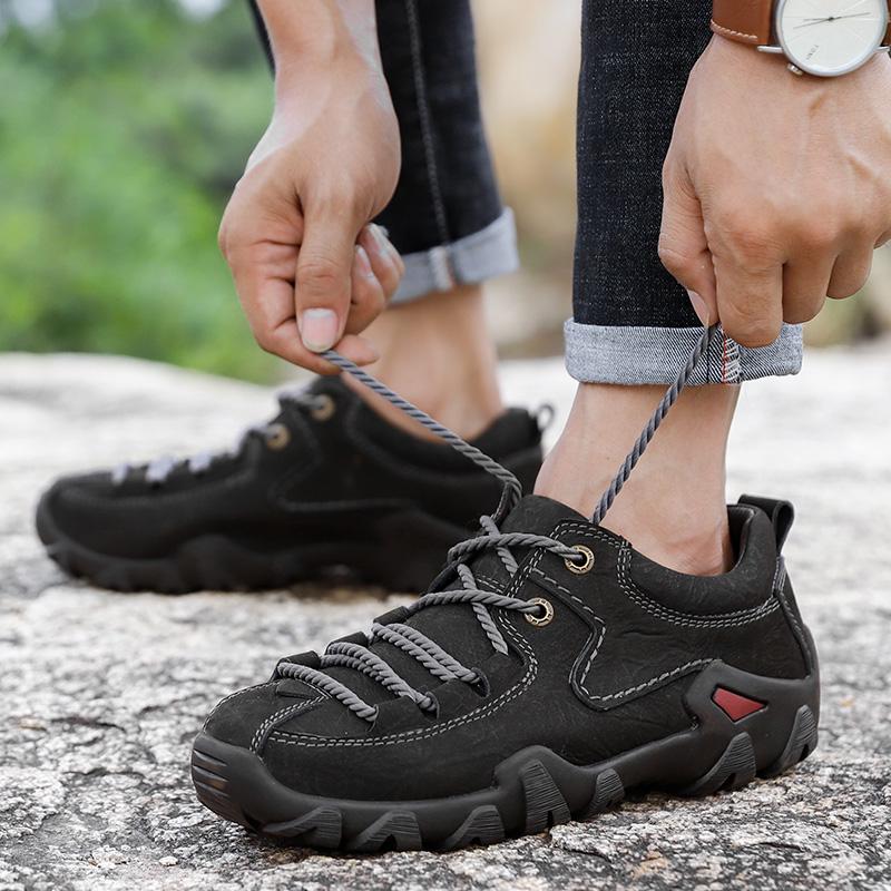 Pánské turistické boty na šněrování, jarní a podzimní, z pravé kůže, outdoorové, sportovní, trekkingové, horské, atletické boty