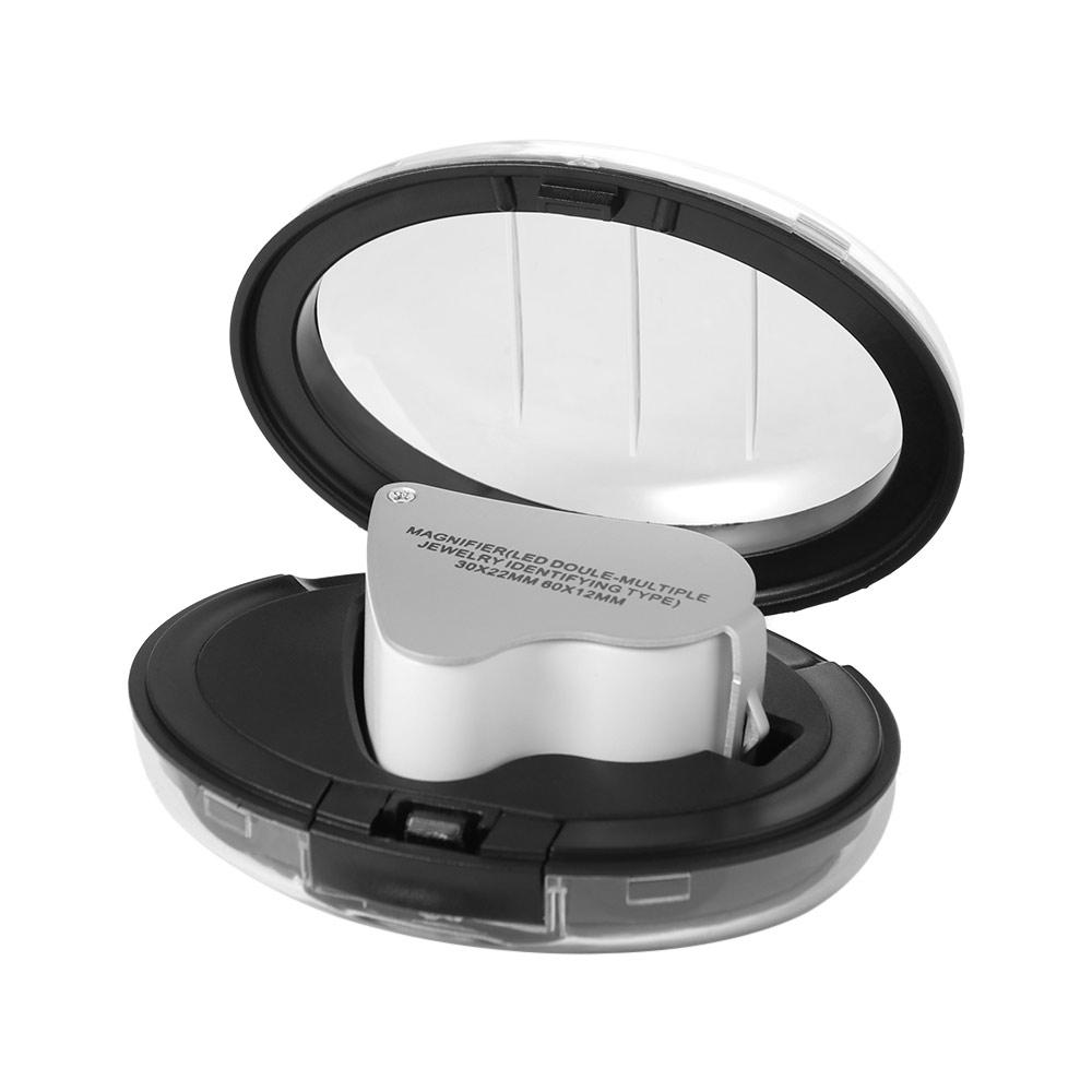 with Bright LED Light 30X 60X Illuminated Loupe Adjustable Lighting Flexible Foldable Jewelry Magnifier Hands Free Dual Lens