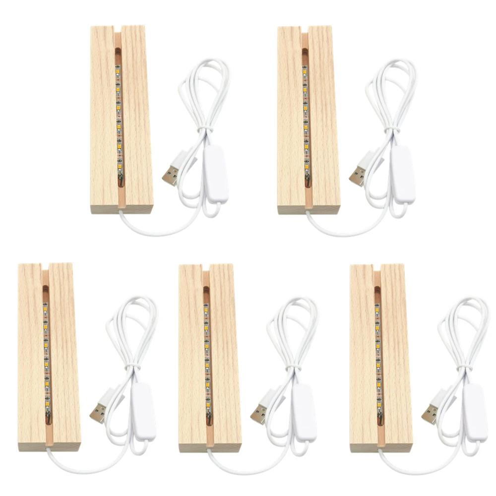 Rectangle Solid Beech Wooden LED Base for Resin Lamp Acrylic Glass Plate Stand Wood Light Display Base DIY USB Night Light Base