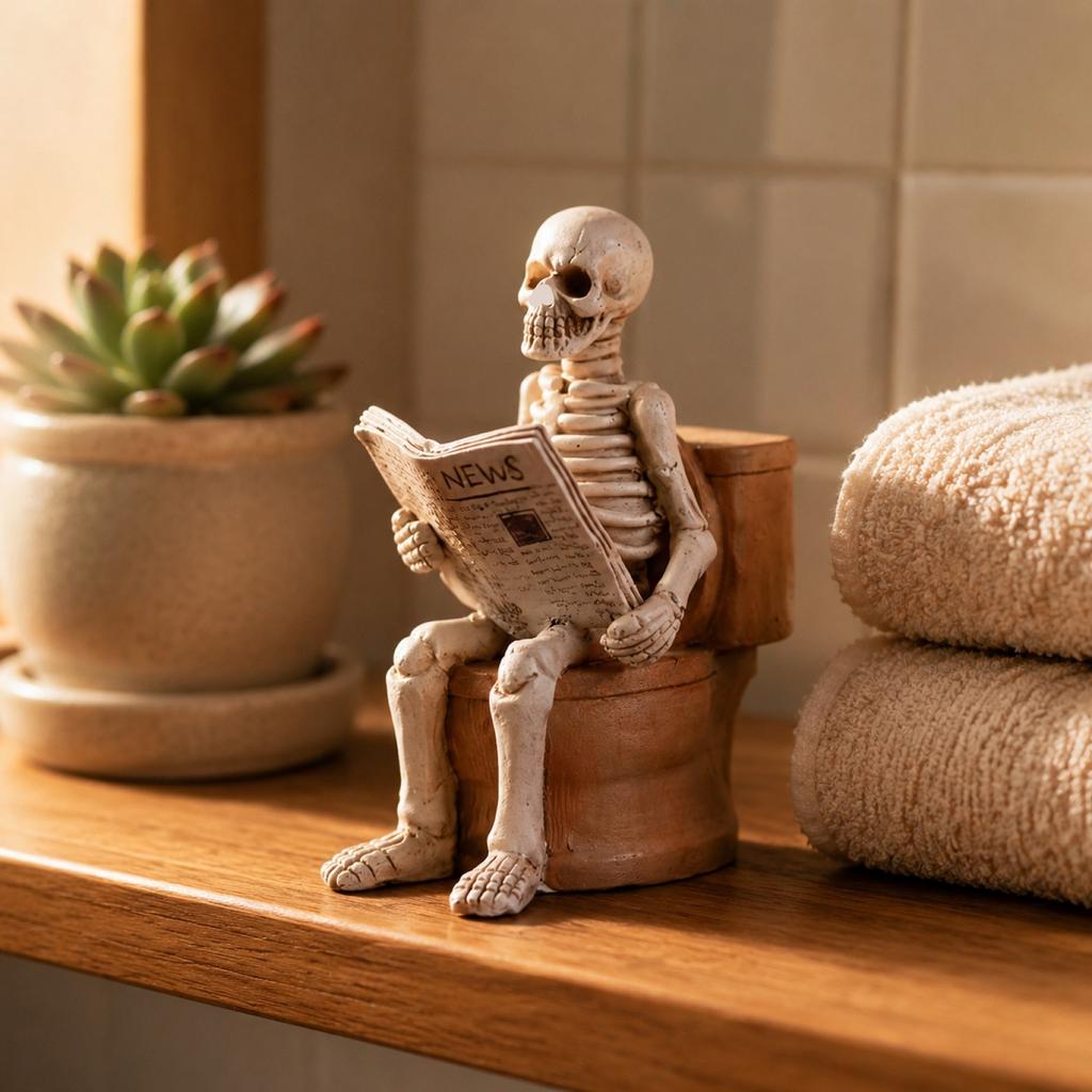 Toilet Desktop Decoration Halloween Skeleton Commode Figurine for Shelf Mantel Table Decor