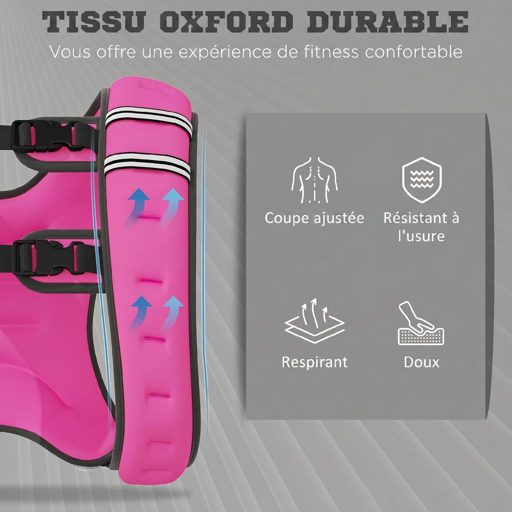 Weighted Vest, 8 kg, Storage Pocket, Oxford Fabric, Metallic Sand, Pink