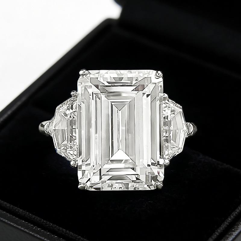 

Luoxi Temple Jewelry s New S925 Sterling Silver European & American Style 10x14mm Asscher Cut Ring Size 9
