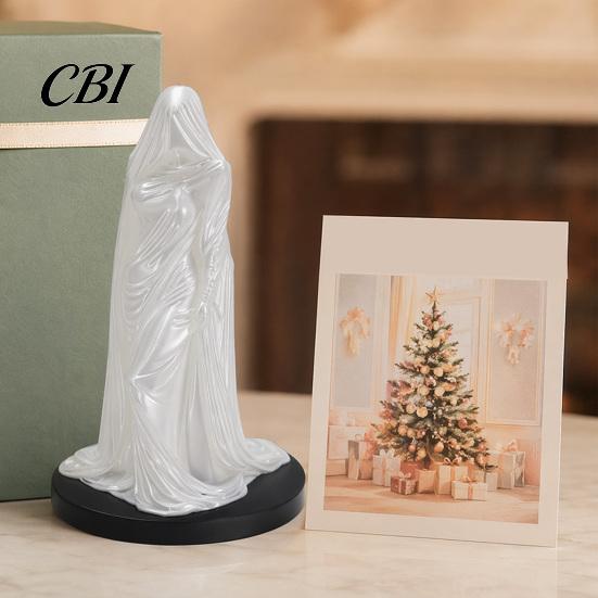 Veiled Goddess Sculpture 3D Printed Sculpture, Mysterious Female Figurine with Robe, Dark Gothic Style Desk Accessory Home Decor Statue for Bookshelf,