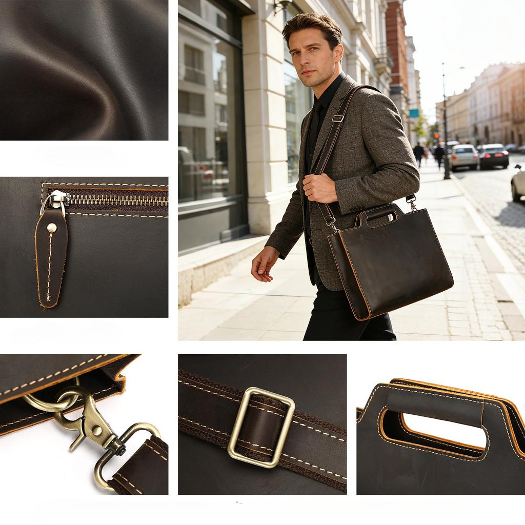 High-end Handbag, Vintage Briefcase, Business Commuting Shoulder Bag with A Slanted Strap