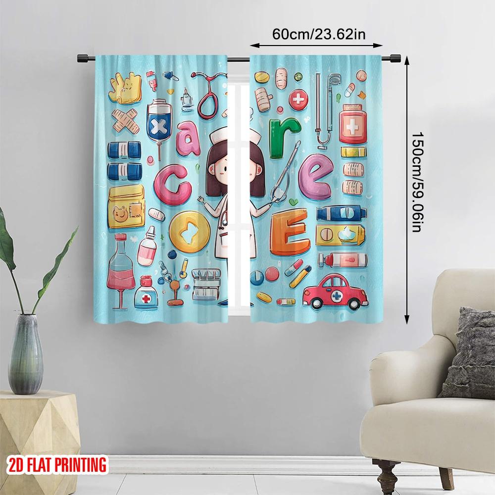 2pcs,2D plane printing Curtain Popular Vibrant Medical Polyester (without rod) Home Decor for Bedroom, Living Room