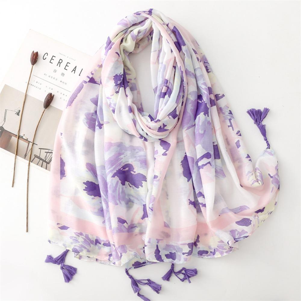 Wash Painting Style Soft Thin Scarf Elegant Women Hijab Shawls Tassel Viscose Shawl Scarf Female