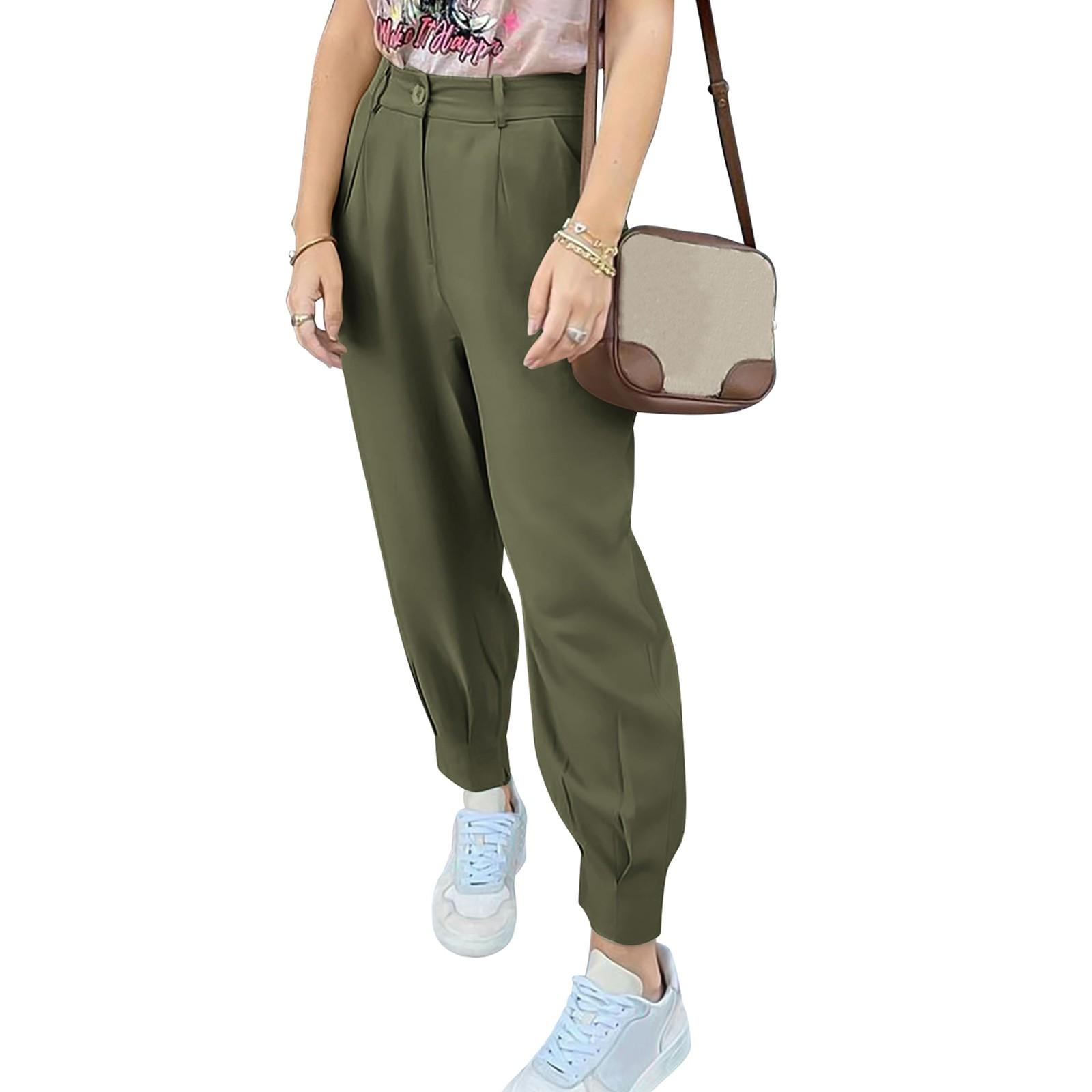 

Женские летние брюки с высокой талией, повседневные рабочие брюки, с карманами M