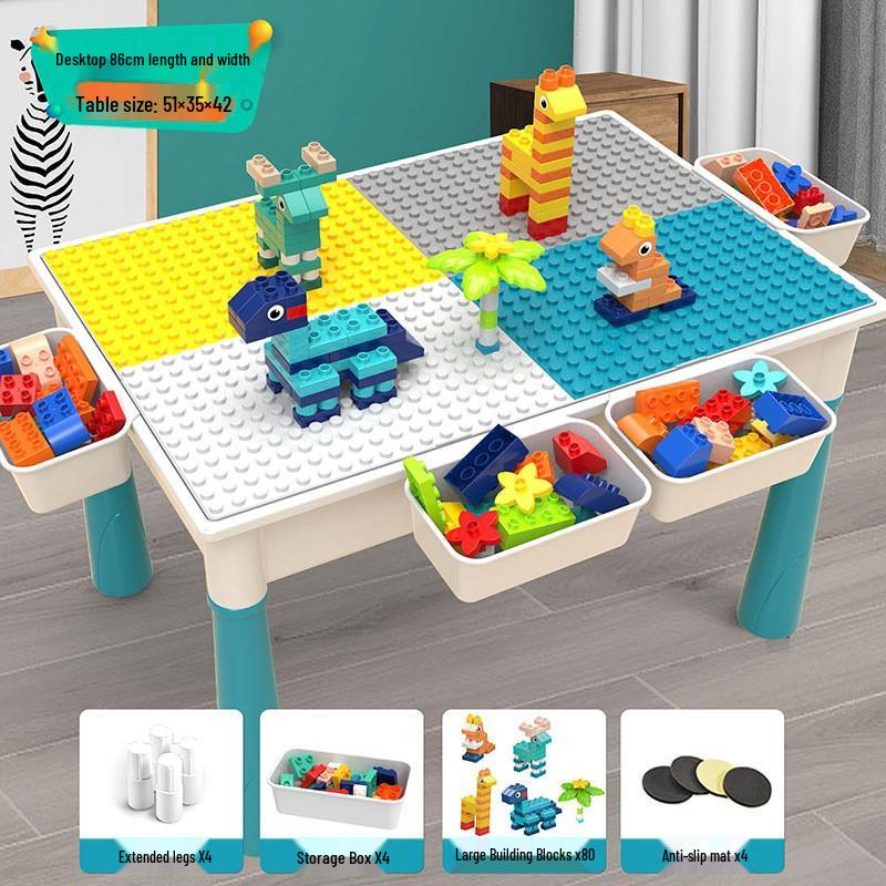 Multifunctional Building Block Table for Kids, Compatible with Large Lego Pieces, Educational Toy for Boys Ages 3-6