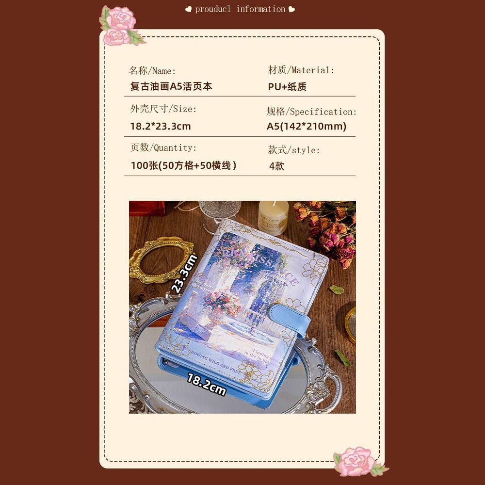 Retro Oil Painting Binder Notebooks A5 Student Notebook Trendy Refillable Notebook  for Student