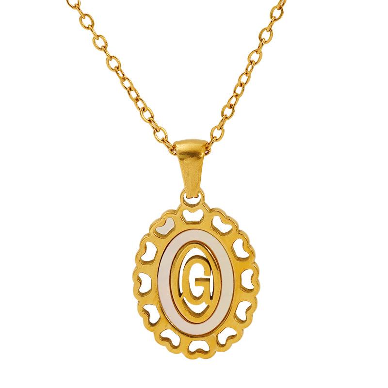 Titanium steel love hollow letter pendant female versatile fashion simple oval letter necklace female