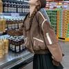 Vintage Brown Baseball Jacket Women Spring Fashion Retro Outerwear Casual Coat