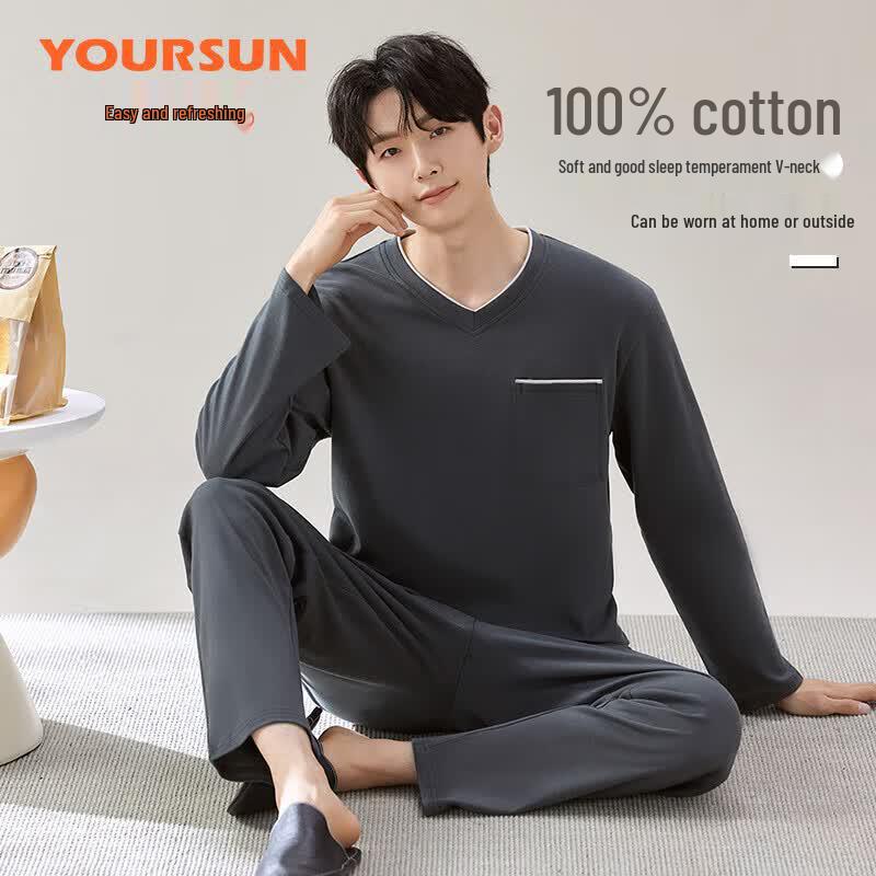 Men s 100% Cotton V-Neck Loungewear Set XL серый ясень