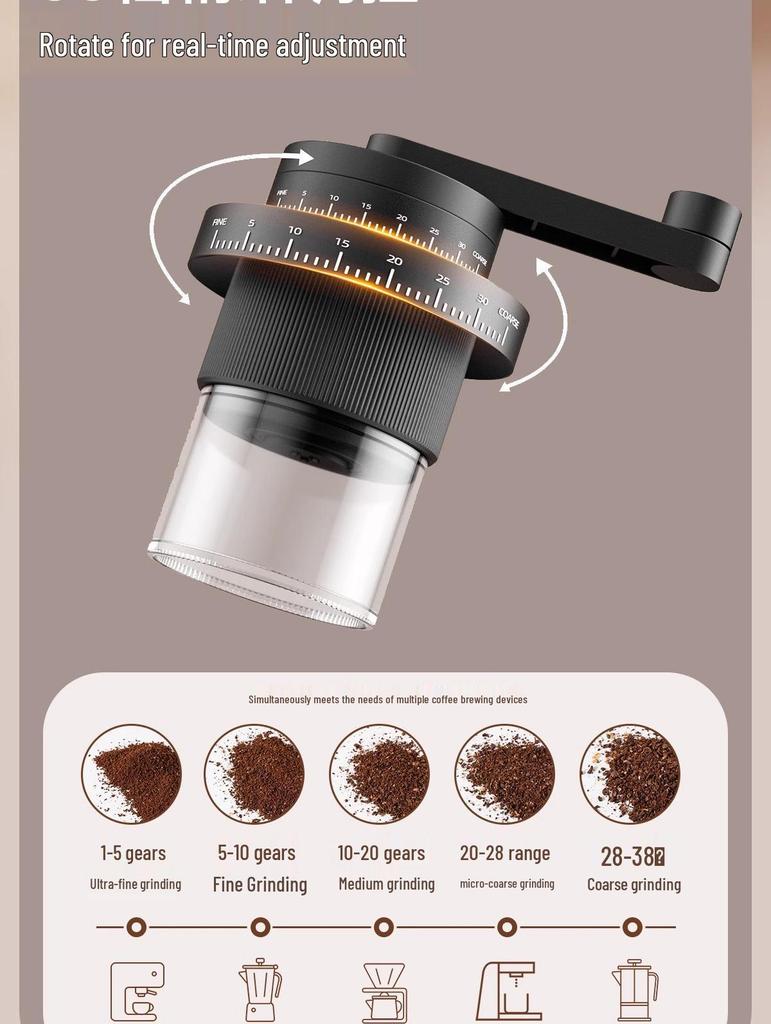 Manual Hand-Crank Coffee Bean Grinder for Home and Outdoor Use