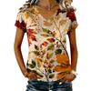 Women's Casual V-Neck Short Sleeve Top with Maple Leaf Print