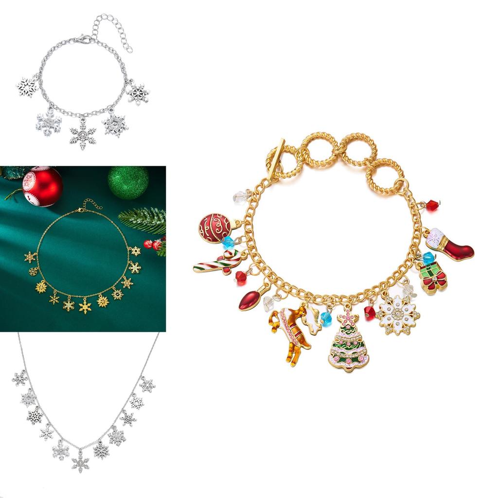 Ensemble de Bijoux Flocon de Neige de Noël Renne Bonhomme de Neige avec Pendentif en Alliage de Zinc pour Tenue de Fête