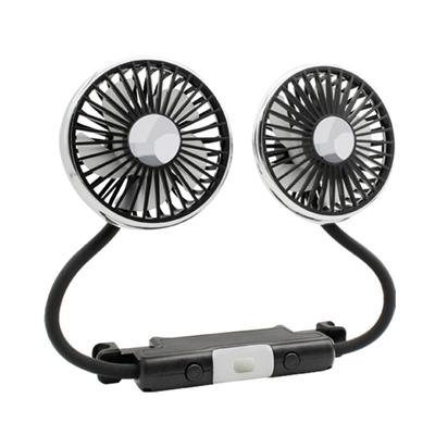 360° Rotatable Car Cooling Fan USB Powered Dual Fan Heads 3 Wind Speed Levels 12V Automotive Fan