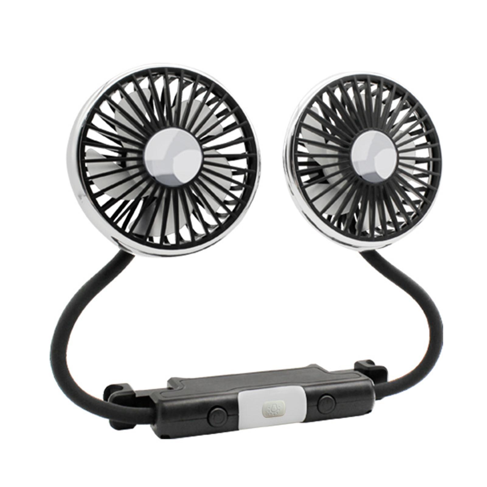 360° Rotatable Car Cooling Fan USB Powered Dual Fan Heads 3 Wind Speed Levels 12V Automotive Fan