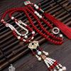 Bright Red Long Tassel Hanfu Necklace - Ethnic Style Yinglu Accessories for Women